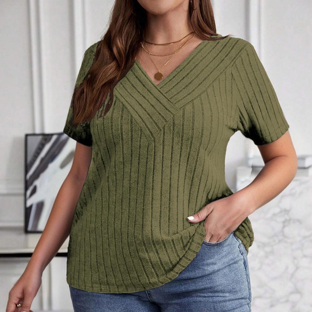 Women's Plus Size Casual And Fashionable V-Neck Long Sleeved Top V-Neck Short Sleeved Top