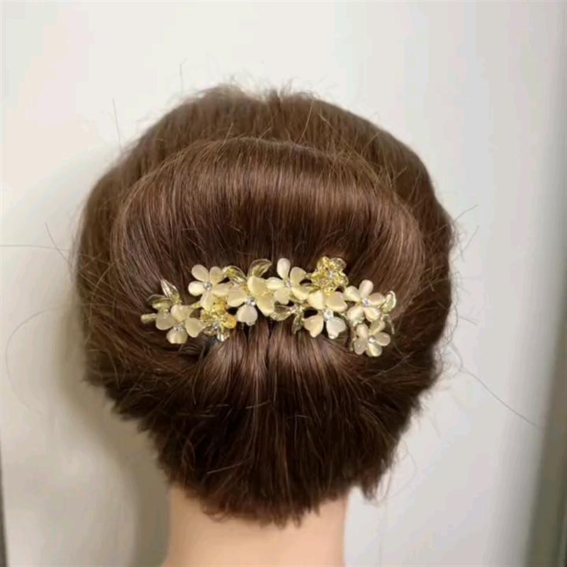 Luxuriöser Strass-Blumen-Haarkamm-Clip für Damen Mode Metall U-förmige Haarnadel Haarstab Braut Hochzeitsschmuck Accessoires