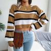 Women's  Winter Top  Style Casual Striped Long Sleeve Crop Knit Sweater