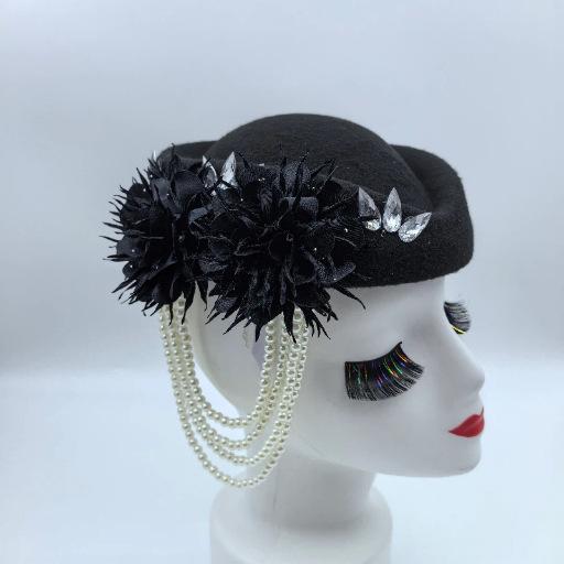 European and American Retro British Felt Headscarf Hat Women's Church Derby Headgear with Flowers Women's Soft Beret