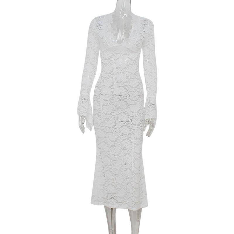 

Женское модное сексуальное платье с V-образным вырезом и длинными рукавами, кружевное, перспективное, для похудения M