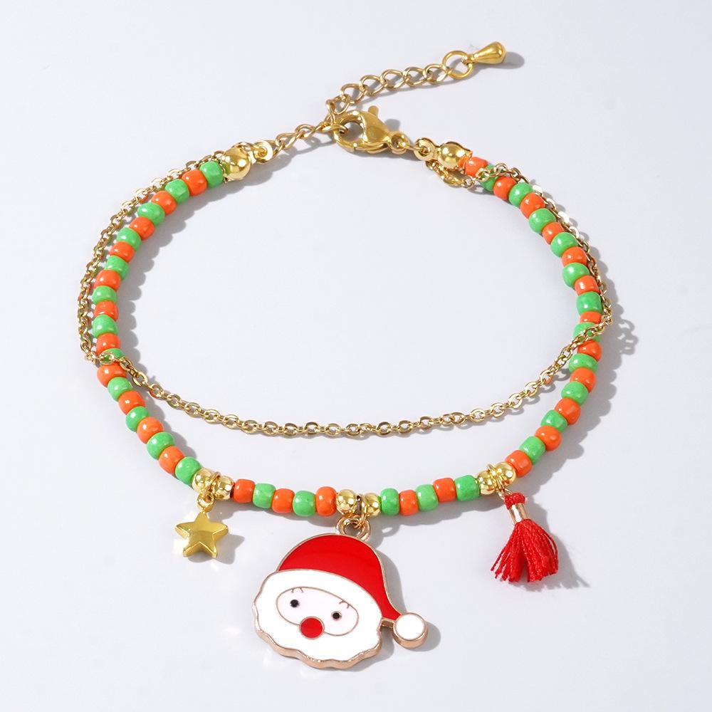 Cross-border Christmas Series Santa Claus & Snowman Seed Bead Multi-Layer Bracelet with Pendant & Glove Charms