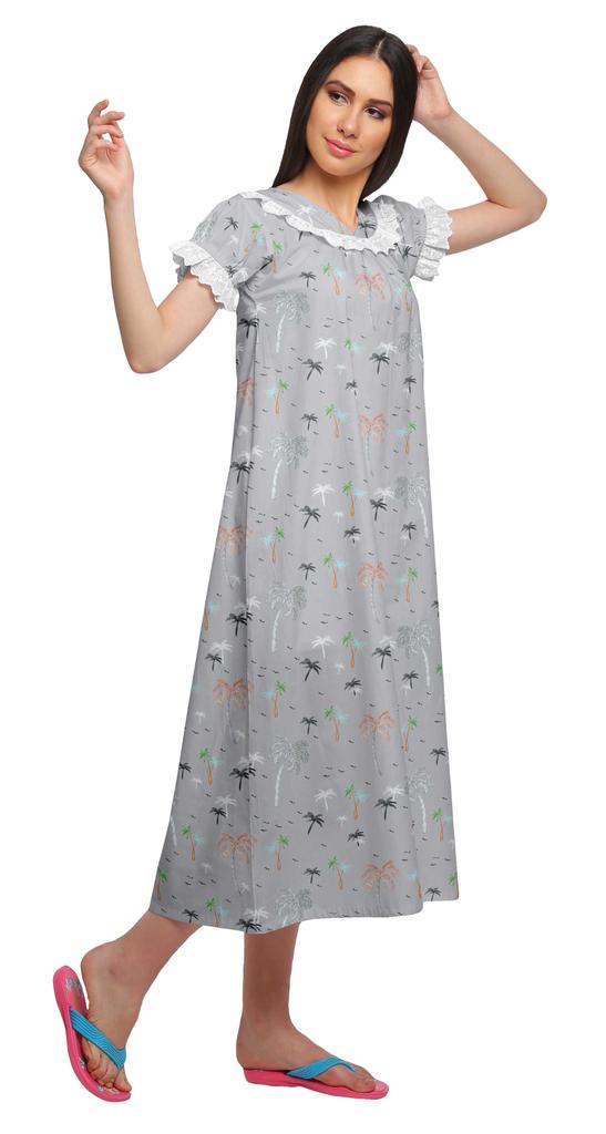 Moomaya Pijama de noapte pentru alăptare cu gât în V pentru femei, din bumbac imprimat, rochie de noapte A-line