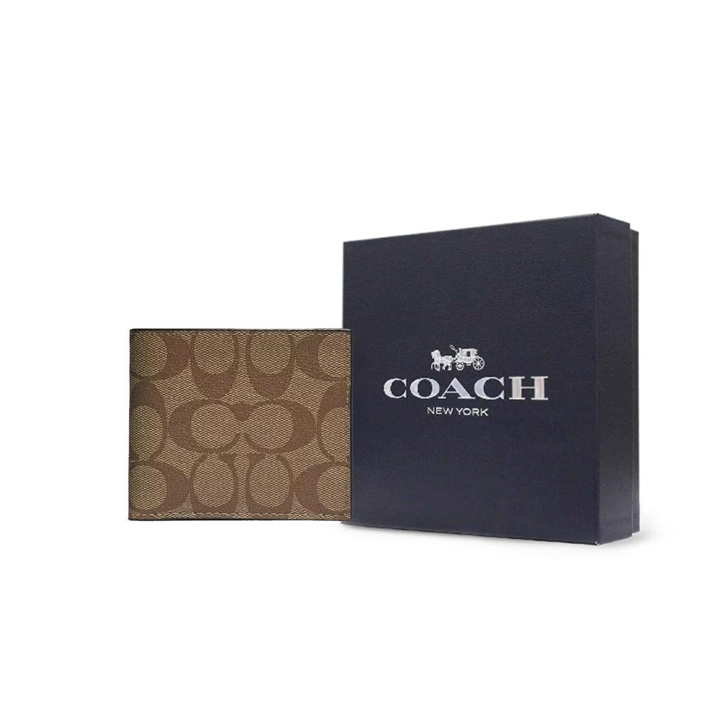 Coach Billfold Wallet 10 Compact Multi-Card Short Folding Men Wallet Khaki 66551-QBTN2