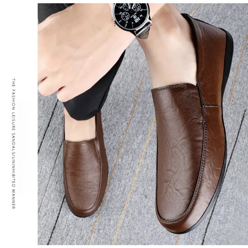 Men's Leather Casual Shoes Breathable Slip On Lazy Driving Shoes High-end Office Fashion Shoes