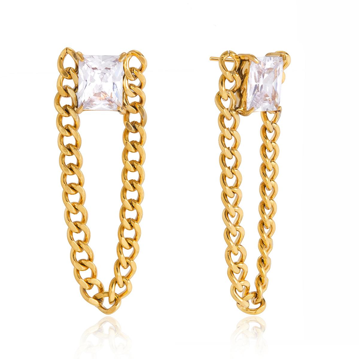 

Luxury Cubic Zirconia Gold Color Chain Tassel Hoop Earrings for women Geometric Drop Dangle Earrings Statement Jewelry Gift
