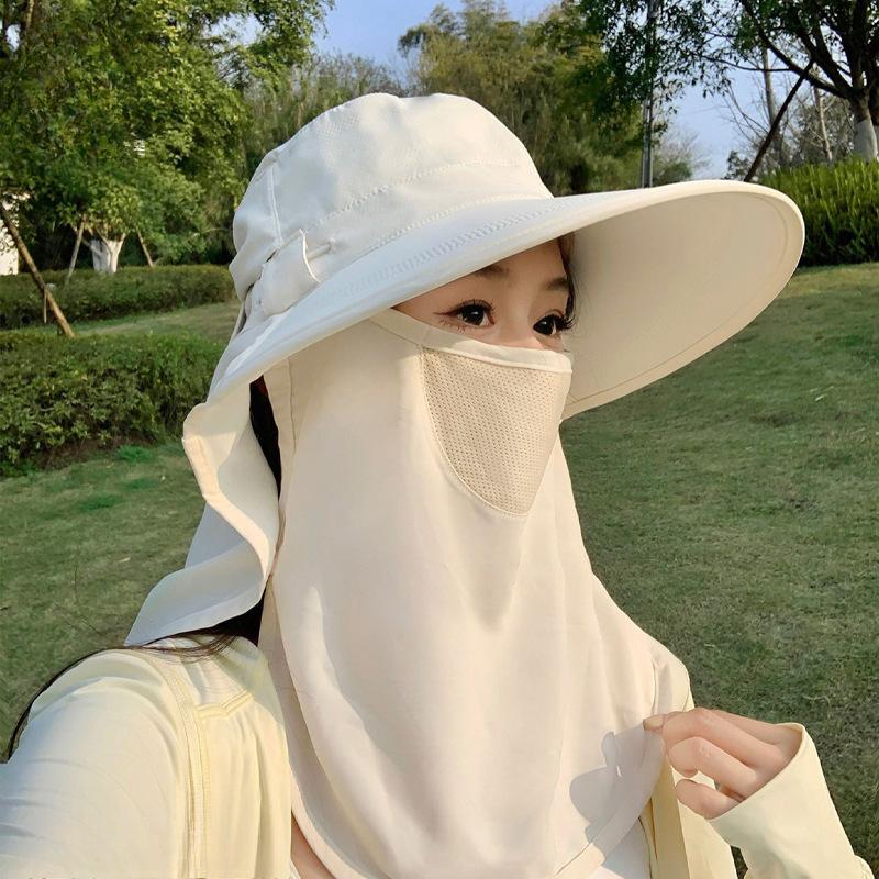 Summer UV Breathable Mask Neck Protection Sun Hat Large Brim All Round Sun Hat Outdoor Sun Protection Hat