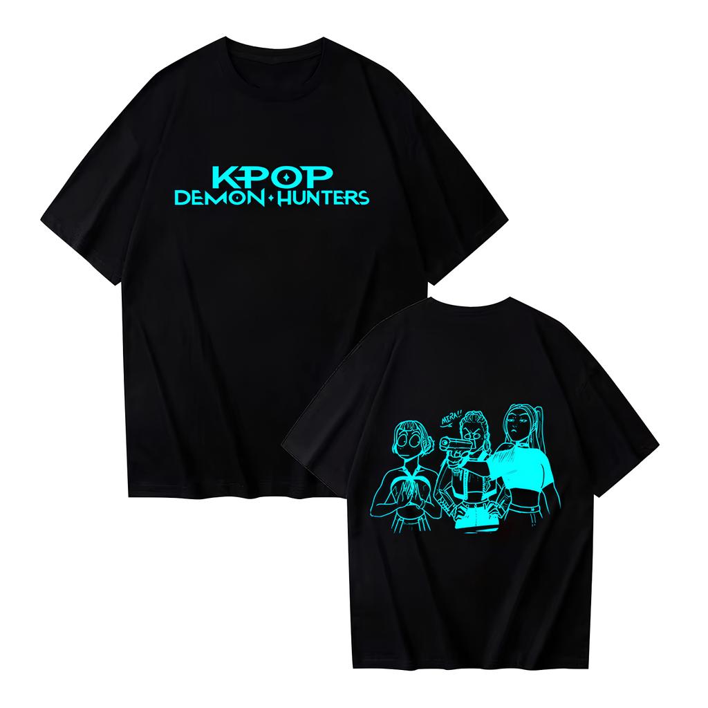 Women's Casual Cotton Luminous Print T-shirt Round Neck Pullover Short Sleeve Top