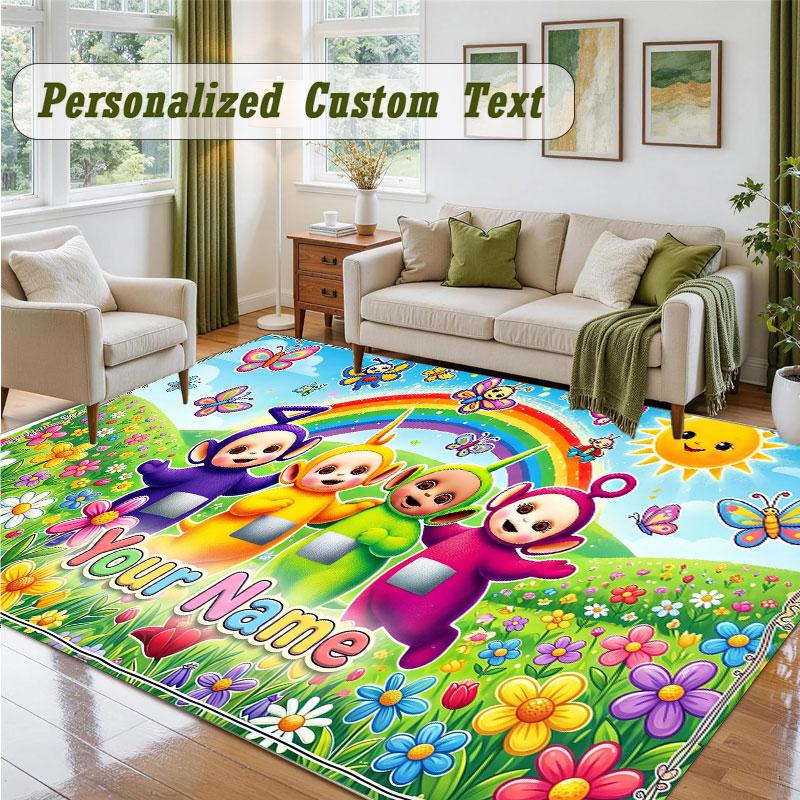 Crystal Velvet Square Rug Custom NameTeletubbies Pattern Non Slip Home Floor Decor Rug