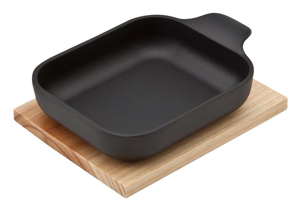 Ikenaga Iron Works Plate Oven Toaster 101468 Black Size: Approx. 16 x 11.5 x 3cm (H), Wooden Base: 15 x 12 x 1cm (H)