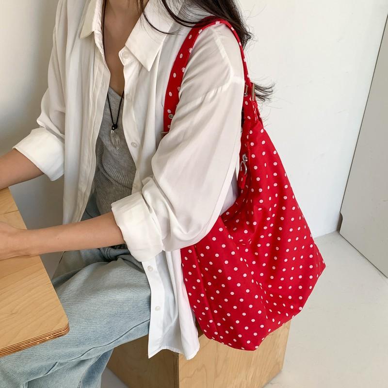 Korean 2025 New Wave Dot Commuter Bag Tote Large Capacity Girl's Artistic Style One Shoulder Underarm