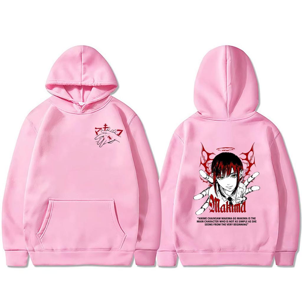 Anime Chainsaw Man Huvtröja Vintage Tecknad Makima Grafisk Huvtröja Herr Dam Överdimensionerade Huvtröjor