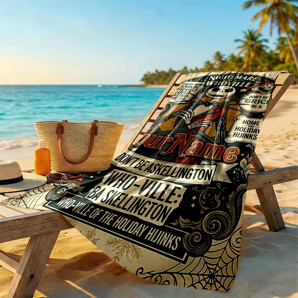 Christmas Nightmare Customized Name Beach Towel High Absorbency & Quick-Dry