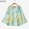 ZANZEA Women Casual Round Neck Loose 3/4 Sleeve Print Blouse