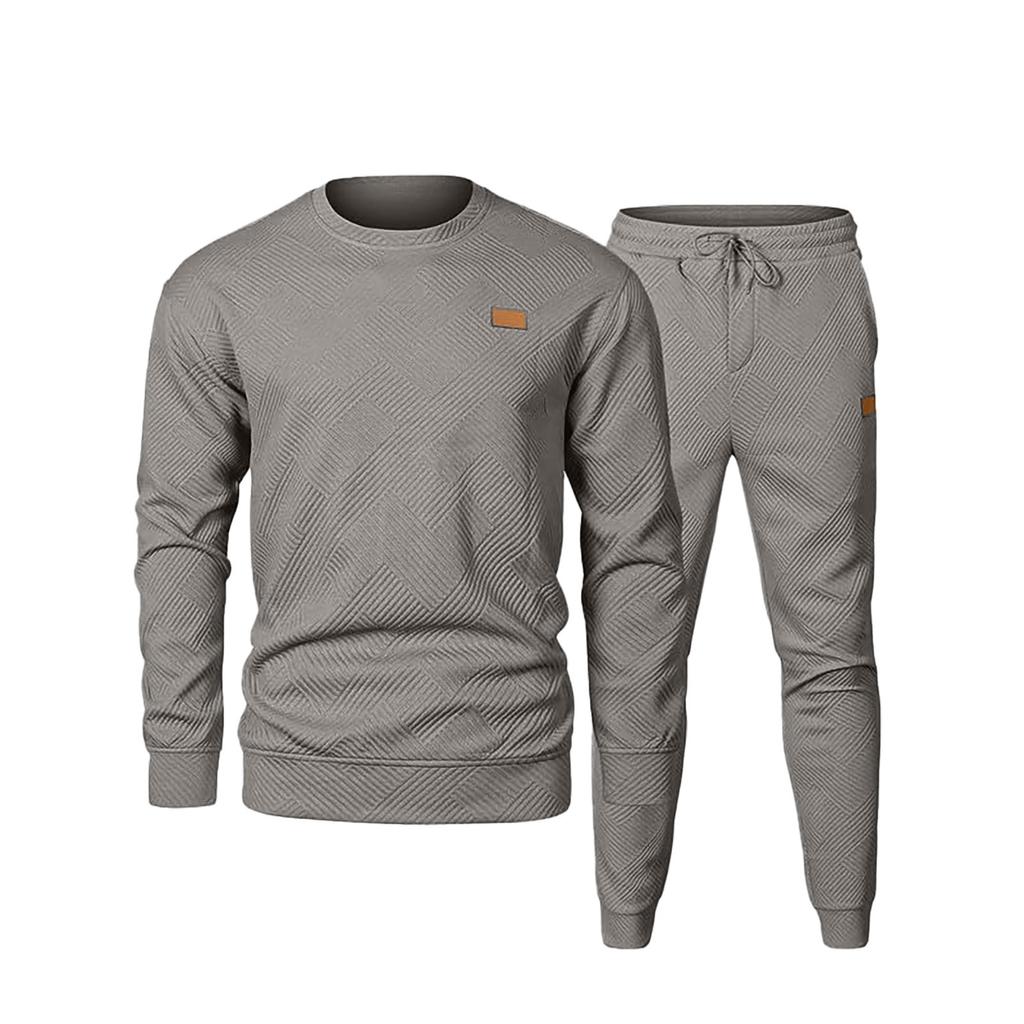 Sweatshirt Herren Sportlich Lässig Einfarbig Rundhals Jacquard Pullover Zweiteiliges Set Herren Langarmhose