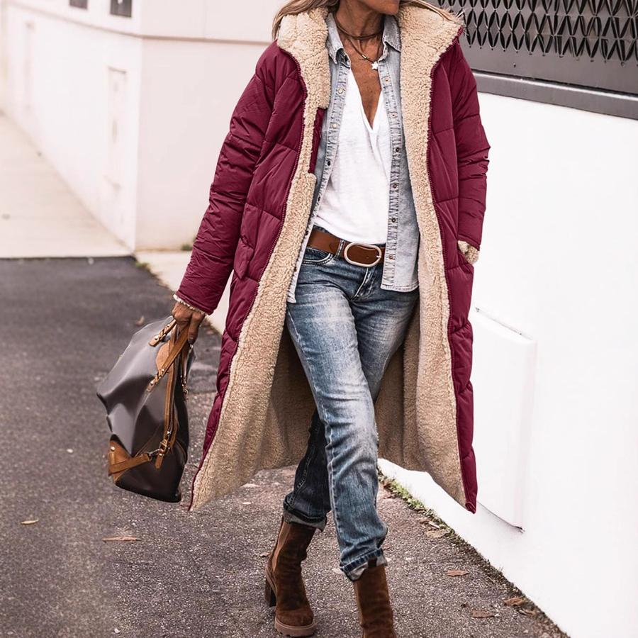 Pure Color Hooded Cotton Jacket Long Sleeve Double Sided Slim Fit Coat Top