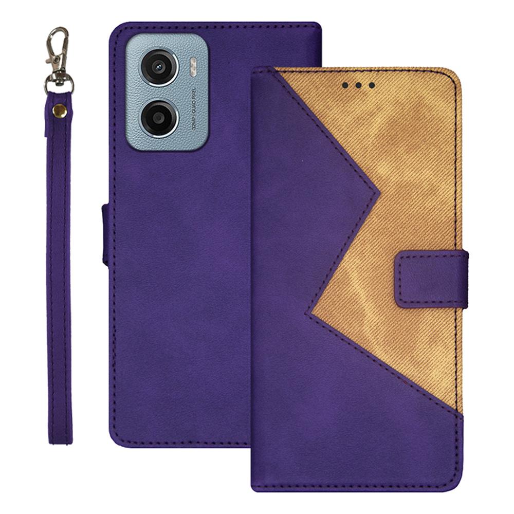 

IDEWEI For Motorola Moto E15 4G Case Card Slots Splicing Color Leather Phone Cover Purple