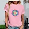 Women's Fashionable Round Neck Casual Retro Print Short Sleeved T-shirt Top