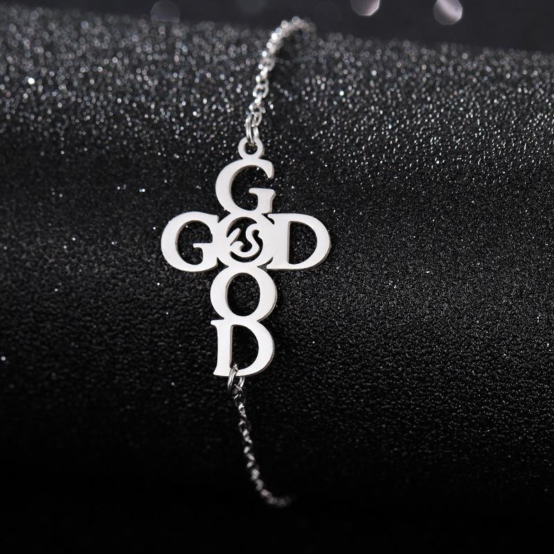Silver Stainless Steel Cross Bracelet Light Luxury Design Sense English Letter Style Fashion Jewelry