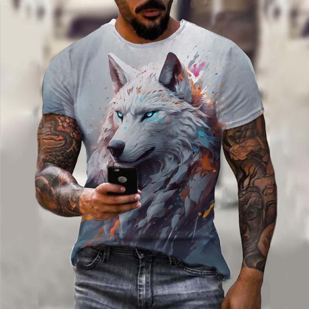 3D Wolfsbestie Aufdruck Herren und Damen Freizeit Kurzarm T-Shirt Rundhals Mode Trend Super Cool Herren Täglich Neue Kleidung