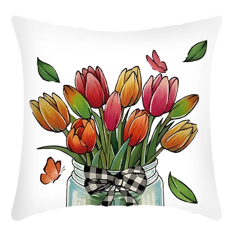 Fashionable Spring Flower Spring Elements Pillow Cover Linen Flower Cushion Pillow Cover