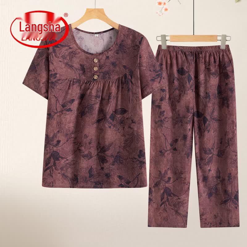 Langsha Women s Floral Print Two-Piece Summer Outfit 4XL