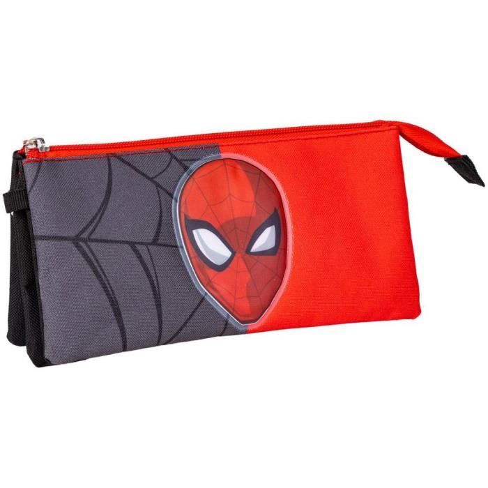 CERD- LIFE'S LITTLE MOMENTS Trousse Scolaire 3 Compartiments Spiderman - Rouge Et Noire - 22 - 5x2x11 - 5 Cm - 100% Polyester - Ferm