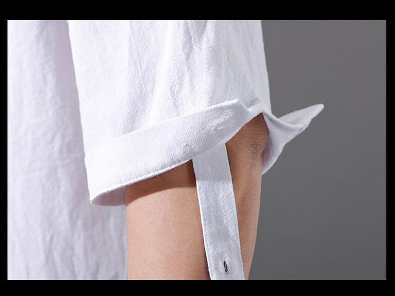 Men's Trendy Summer Cotton-Linen Stand Collar Shirt, Short-Sleeved, Loose Fit