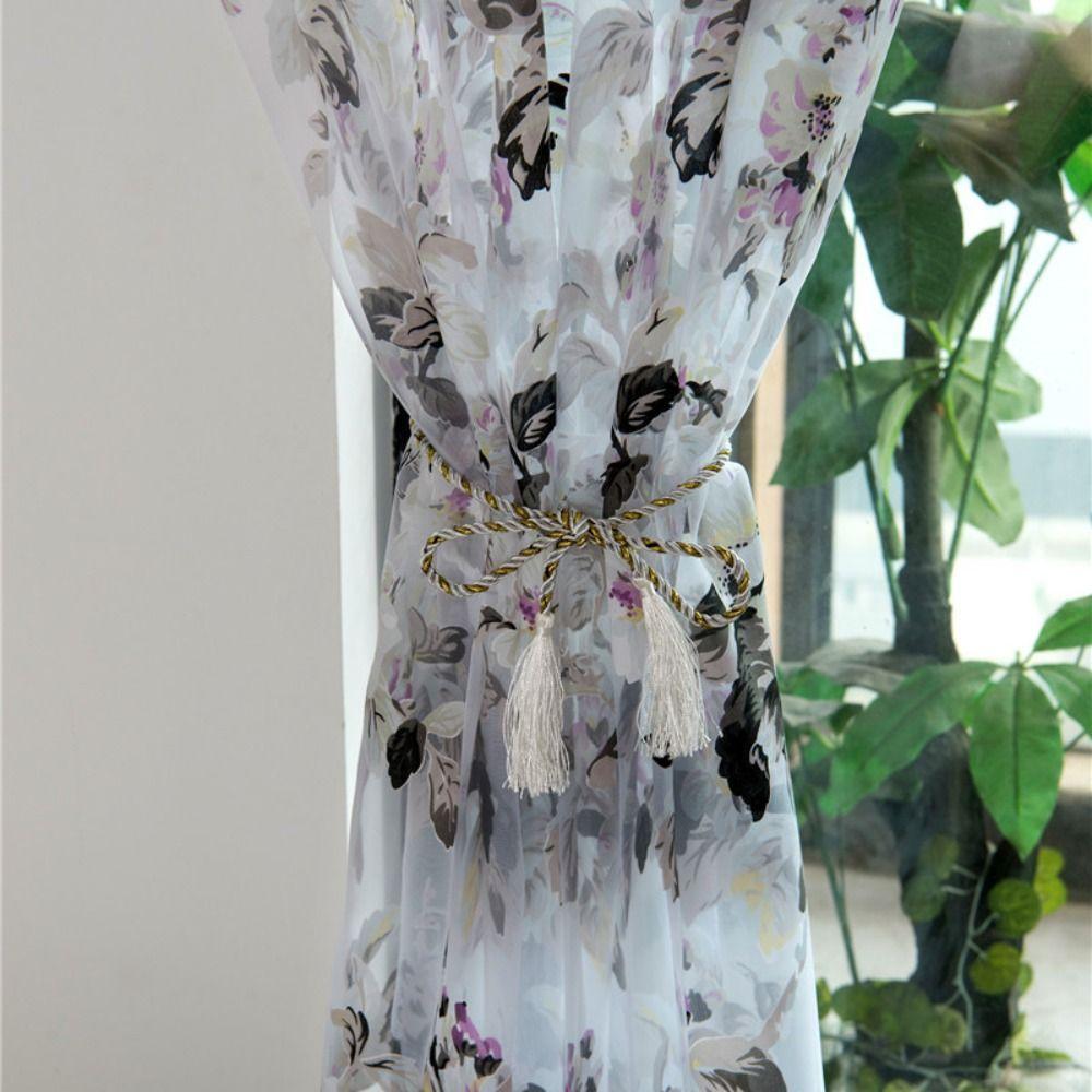 Gauze Flower Pattern Sheer Curtain Transparent Tulle Curtain Modern Window Drapes  Bedroom