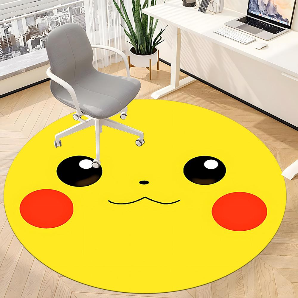 1pc Pikachu Yellow Office Round Area Rug, Indoor Mat Suitable For Office,Bedroom Living Room Home Decor, Room Deco a0928215