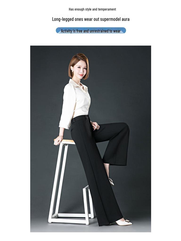Women's High-Waisted Wide-Leg Pants - Plus Size, Floor-Length, Casual Professional Spring/Summer/Autumn Style.