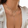 Simple Double-Layer Metal Rod Slightly Inlaid Heart-Shaped Necklace Female, Temperament Water Drop Fine Chain Necklace Necklace
