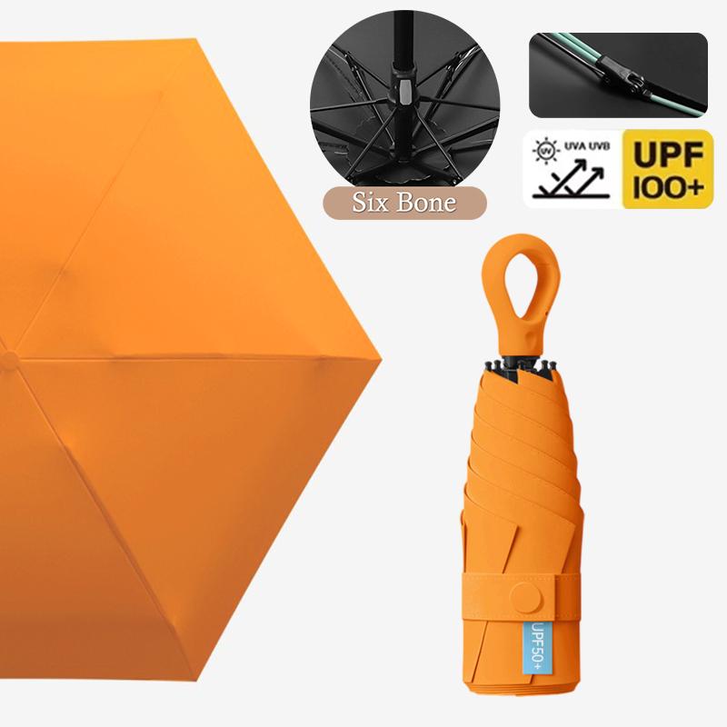 Uv Protection Mini Umbrella Ultralight 6-Fold Portable Sunshade For Women Outdoor Beach Travel Compact Windproof Quick Dry