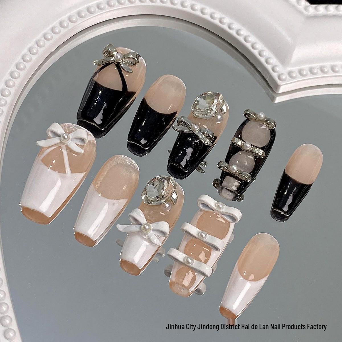 

Handmade Black & White 3D Bow Ballet Shoe Nail Patches Black and White Ballet Shoes - XS