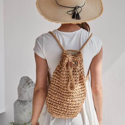 Women's Simple Straw Bag Large Capacity Backpack Casual Beach Handbag Shoulder Armpit Bag