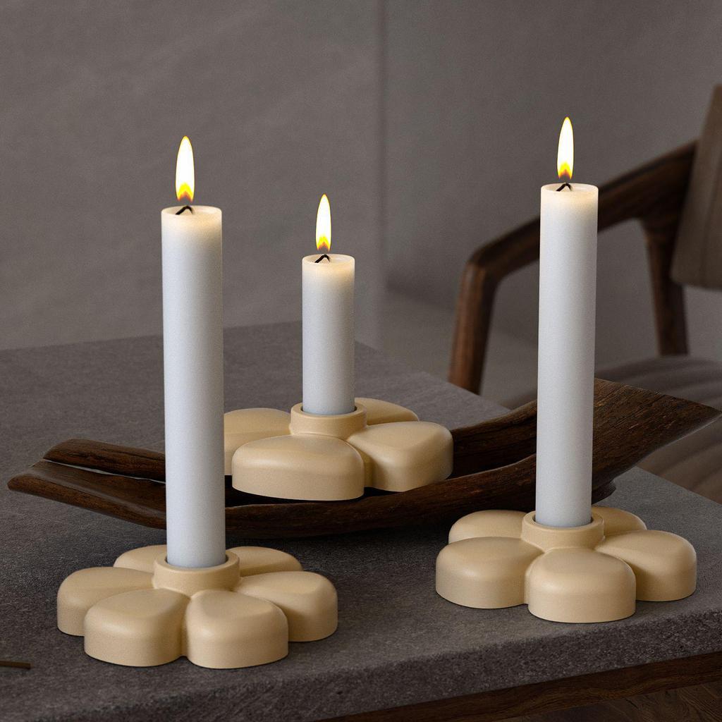 Minimalist Poppy Ins Style Flower Candlestick Mold: Four, Five & Six-Petal Design