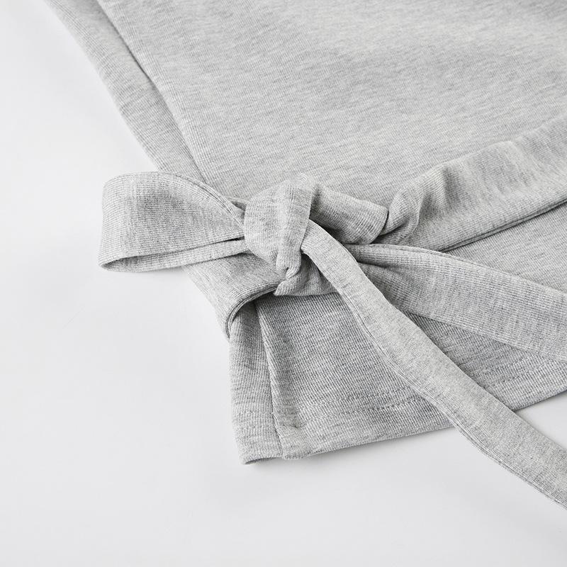 Stil Casual de Toamnă Velvet Subțire Sexy Decolteu în V cu Șnur Tricou Pantaloni Largi cu Talie Elastică Set Tricotat din Două Piese