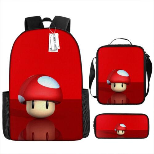 Set Zaino Cartone Animato Mario 3-in-1 Zaino per Studente per Laptop Borsa a Spalla Astuccio Zaino Scolastico per Bambini