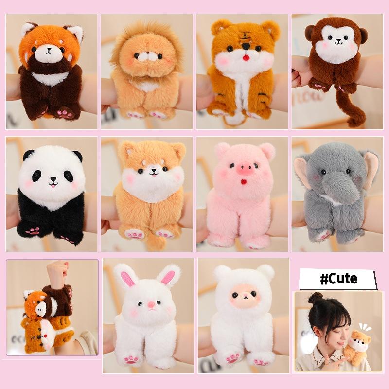 Cute Animal Plush Toys With Snap Bracelet Adorable Elephant And Lion Hand Ring Stuffed Doll For Kids