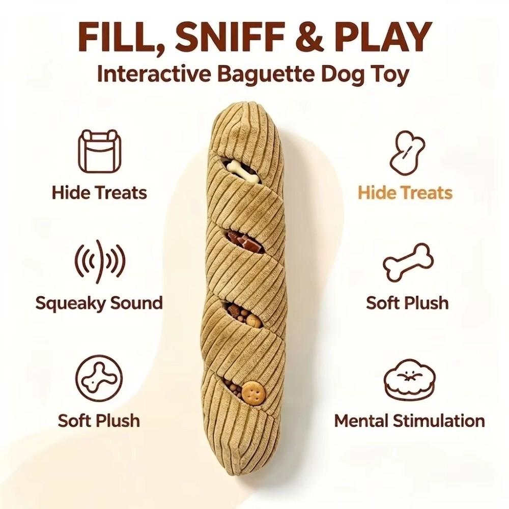 Baguette Squeaky Plush Toy Plush Treat Dispenser Toy Soft Dog Puzzle Toy For Small Medium Dogs