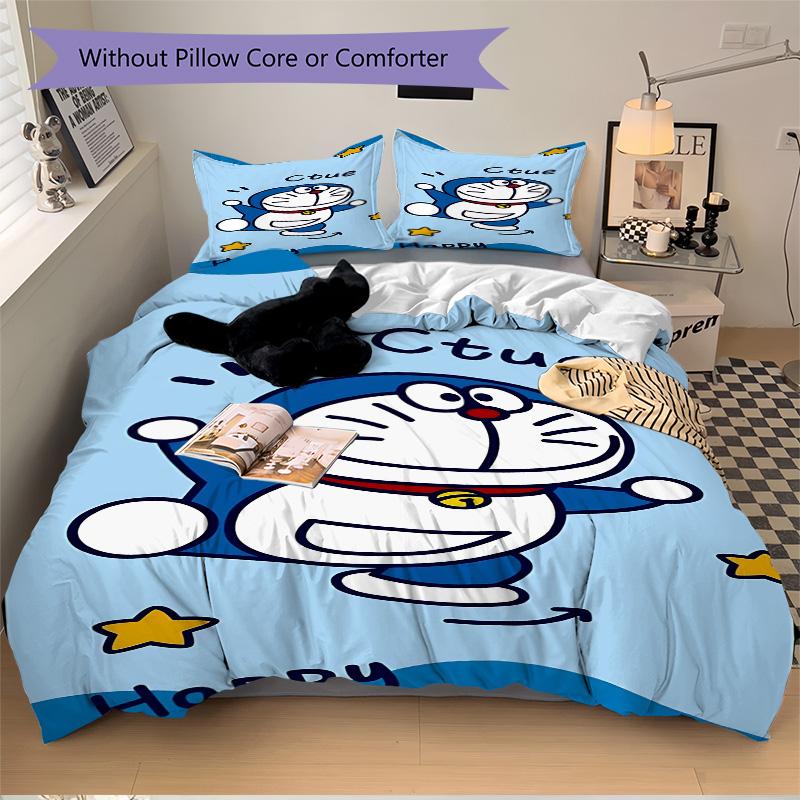 Doraemon Adventure Print 3Pcs Bedding Setduvet Cover With 2 Bedropillowcase Home Birthday Gift