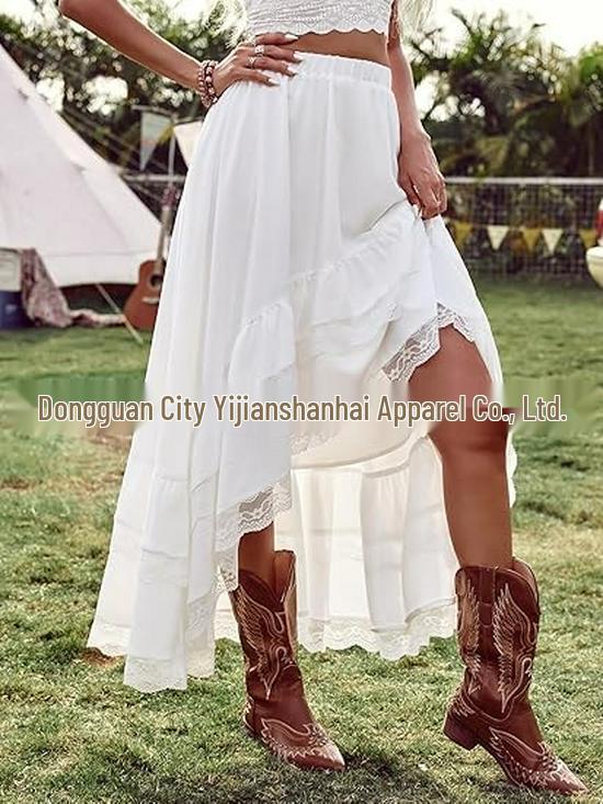 2026 Bohemian Style Printed Waist-Cinched Retro Short Skirt with Elegant Long Lace Design