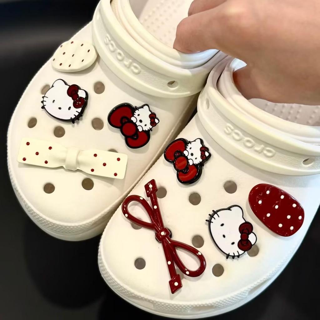 Ankara Red Cat Clog Cartoon Bow with Removable Buttons & Cute DIY Shoe Decorations