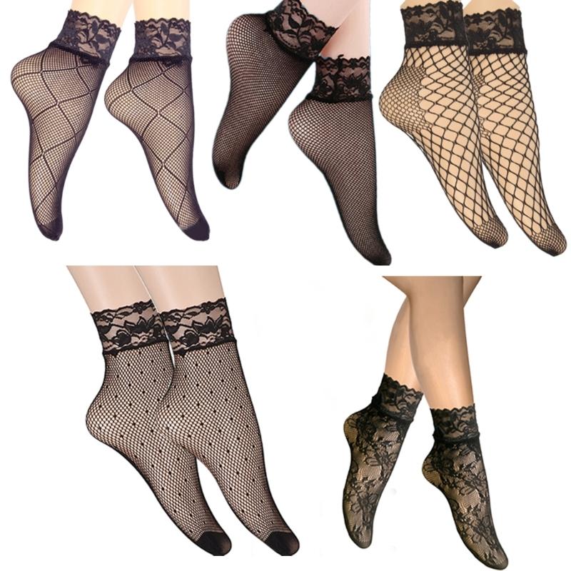 Breathable Lace Trim Fishnet Patterned Ankle Socks Mesh Design Women Summer Crew Socks Stylish Everyday Wear 5 Pairs 1