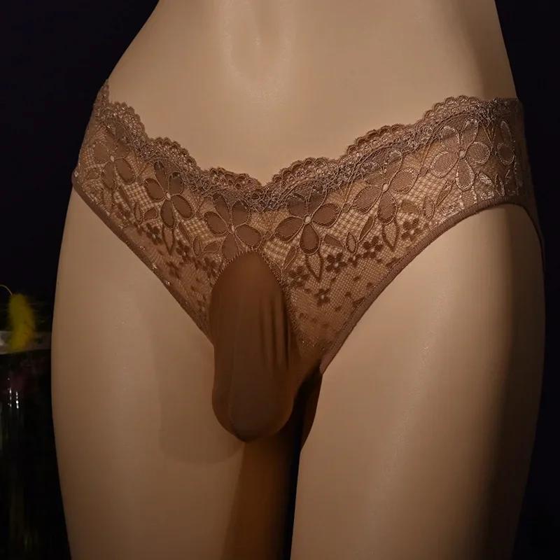Herren Sexuelle Unterwäsche Sissy Beutel Spitze Höschen Blumen String Niedrige Taille Durchsichtige Slips Durchsichtige Lingerie Schwule Unterhosen