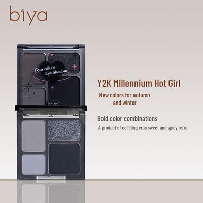 Biya Dark Style Smoky Black & Gray Four-Color Eyeshadow Palette with Fine Shimmer