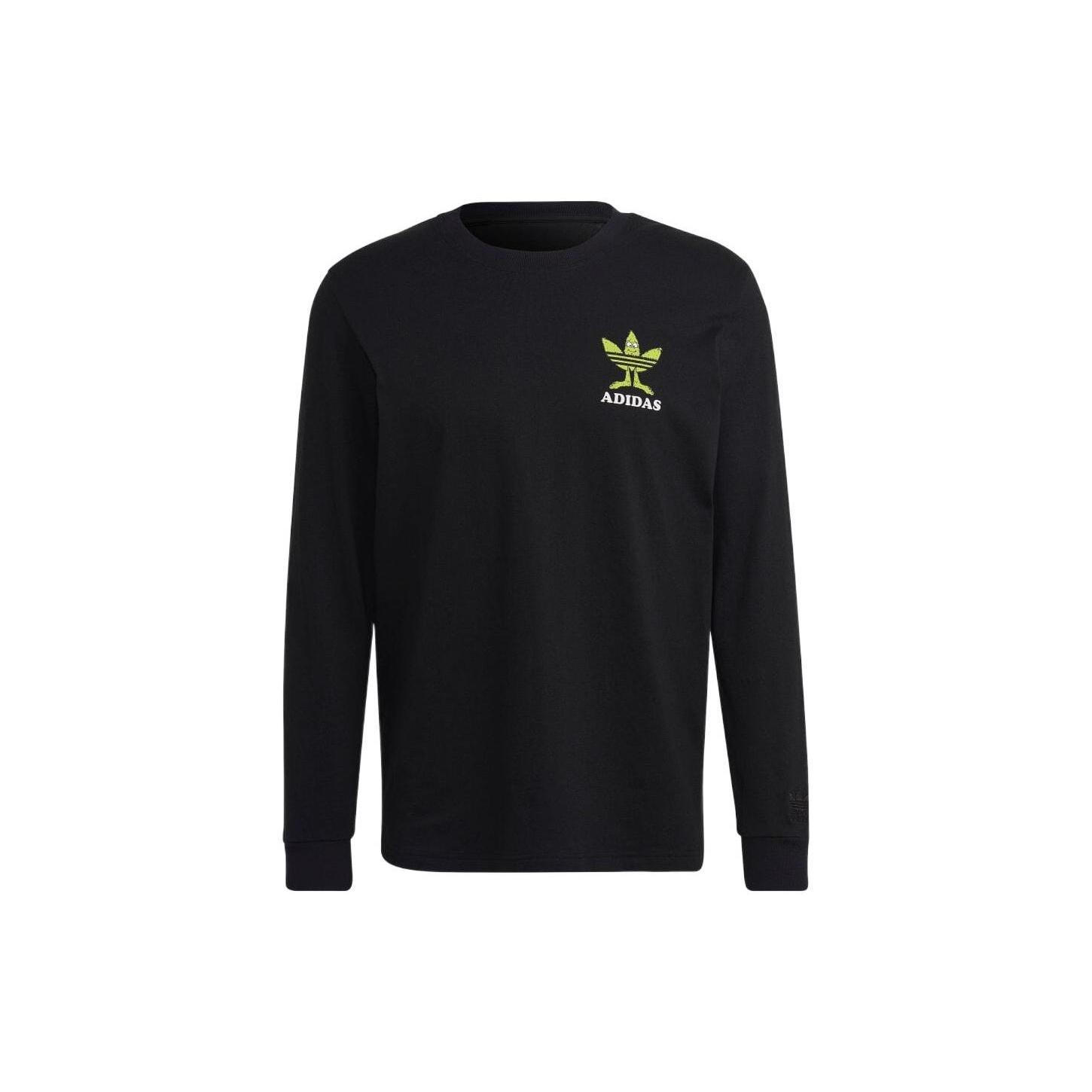 Men s adidas Alphabet Logo Printing Round Neck Pullover Long Sleeves Black T-Shirt HM2490 S