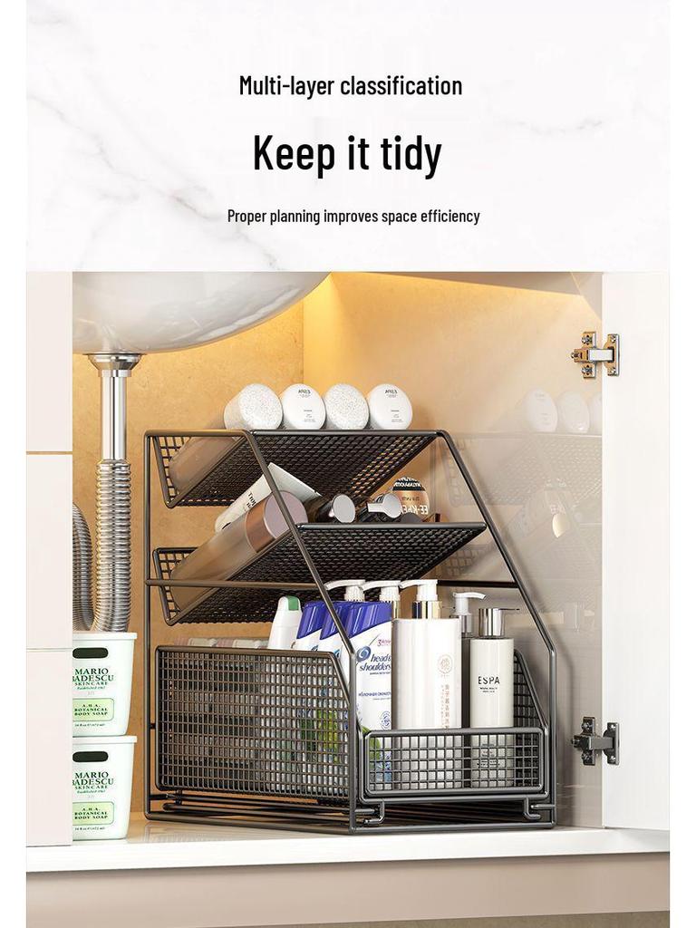 Under-Sink Pull-Out Bathroom Drain Shelf & Storage Basket