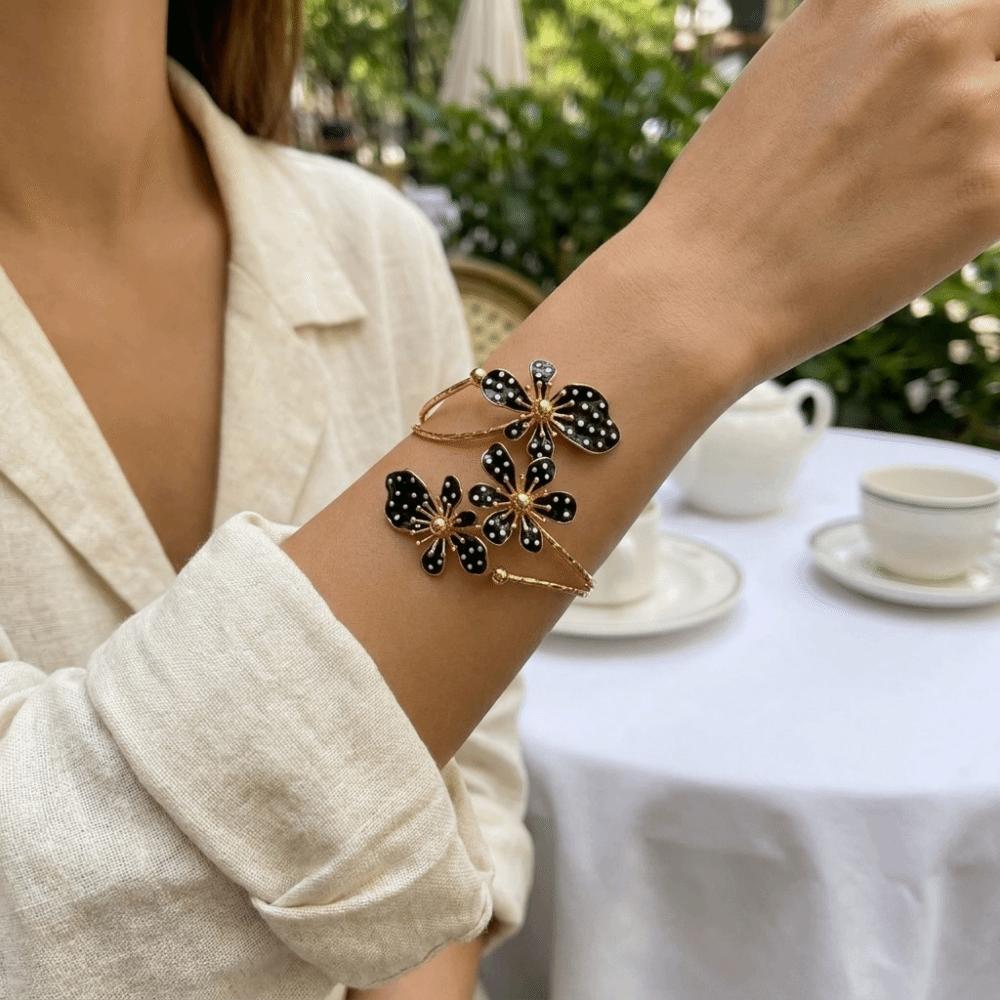 Pulsera Retro de Brazo Abierto Ajustable Brazalete Floral Accesorios de Moda Pulsera de Flores Fiesta