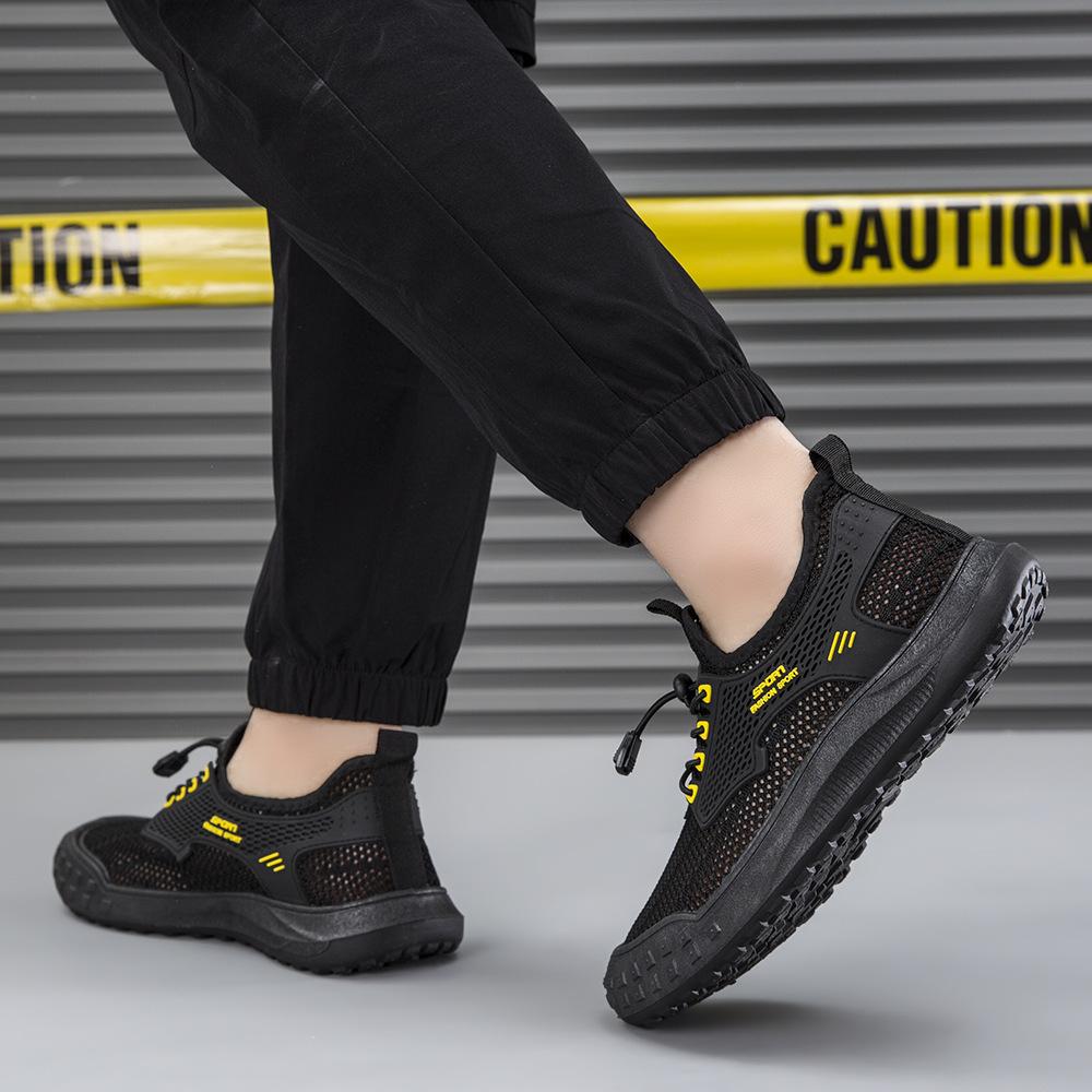 Men's Shoes Summer Breathable Thin Mesh Surface Mesh Shoes Men's Running Soft Sole Lightweight Leisure Sports Mesh Hollow Out Trendy Shoes